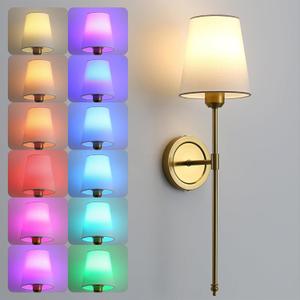 Battery Operated Wall Sconce,Gold Cordless Wall Light with Rechargeable E26 RGB Bulb. Dimmable Rechargeable Wall Lamp with Remote Control 15 Colors 10 Brightness for Bedroom(with Light Bulb)