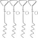 Fasmov 4 Pack 16" Dog Stake, Metal Spiral Anchor Tie-Out with Ring, Spiral Tie Out Stake for Dogs