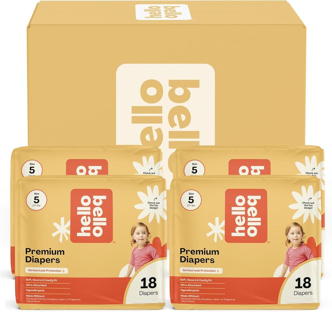 Hello Bello Diapers, Size 5 (27+ lbs) Flower Child, 120 Count Value Pack of Premium Disposable Baby Diapers, Hypoallergenic with Soft, Cloth-Like Feel