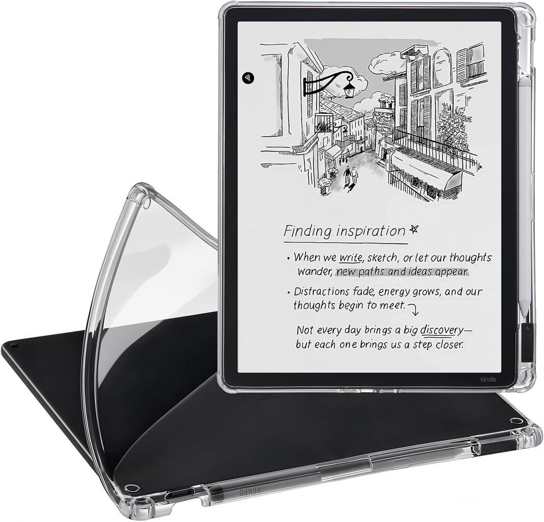 CoBak Clear Case for 11" Kindle Scribe 3rd Generation 2025 / Kindle Scribe Colorsoft, Lightweight Soft TPU Back Cover with Pen Holder and Pen Tips Holder