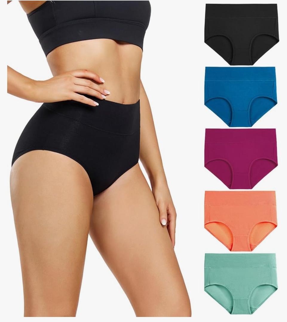 wirarpa Women's Underwear High Waisted Ladies Cotton Panties Soft Full Coverage Briefs 5 Pack Size L