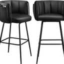 SONGMICS Home 360 Swivel Bar Stools Set of 2, Barstools with Curved Back, Upholstered Counter Bar Stools with Footrest, Metal Tapered Legs, for Kitchen Island, Dining Room, Ink Black ULBC123B02