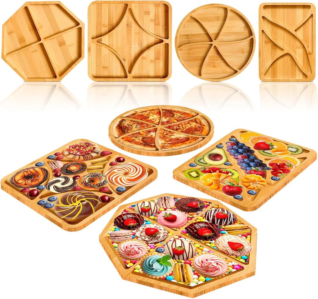 Charcuterie Board Platters 4 Pcs Baby Shower Food Trays Wooden Large Serving Tray Fillable Boxes for Food Snack Fruit Platters Wood Charcuterie Trays Birthday Serving Boards (Geometry)