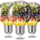 Porseme 3D Fireworks Decorative Light Bulb, E26 Base, 4W, AC100-240V, Glass Bulbs with Soft Warm Light, Shiny Decor for Home, Bedroom, Party (Included 3-Pack G80 Bulbs)