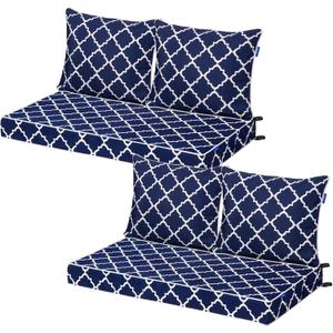 Outdoor Loveseat Cushion Set Patio Deep Seat Cushion for Outdoor Furniture Water Repellent 44'' x 24'' Patio Cushion Set for Couch, Bench and Swing, Fade Resistant (Blue Plaid, 2 Sets)
