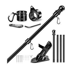 5 FT House Flag Pole Kit, 1" Spinning Thicken Stainless Steel Metal Flagpoles for Outside House Porch Post Wall Mount with 2-Position Flagpole Holder Bracket & 360° Flag Ring for 3x5 Flag(5 FT, Black)
