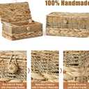 2PCS Wicker Storage Baskets with Lids Decorative Bohemian Handmade Rattan Boxes Natural Water Hyacinth Seagrass Paper Rope Woven Bins Shelf Container Memory Keepsake Photo Makeup Organizer