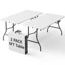 2 Pack Folding Table 6ft - Heavy Duty Plastic Table with Handle, Foldable & Portable, Fold-in-Half Utility Tables for Outdoor, Dining, Wedding, Events, Indoor, Picnic, Camping, Party(White)