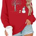 EGELEXY Snowman ShIirt for Women Christmas Snowman Sweatshirts Christmas Tree Outfits Merry Lightweight Pullover Tops (Red, L)