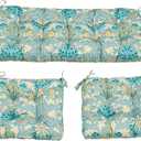ADLIVWYD 3-Pieces Wicker Chair Cushion Set, 1 loveseat and 2 U-Shape, 44"x19" &19"x19" Tufted Outdoor Cushions for Indoor/Outdoor Patio Furniture (Teal Floral), 44x19x5 inches