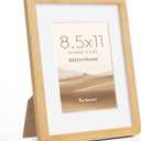 Fun Memories 8.5x11 Picture Frame - Solid Beech Wood Diploma & Certificate Frame, 8.5x11 Frame with Mat for 6x8 Photos, Awards & Achievements, Tabletop and Wall Display with Real Glass, Natural Beech