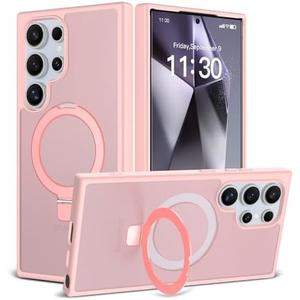 ULXITEYU Magnetic for Samsung Galaxy S24 Ultra Case, 6.8", Compatible with MagSafe, Rugged Kickstand, Not-Yellowing Military-Grade Protection, Matte Pink