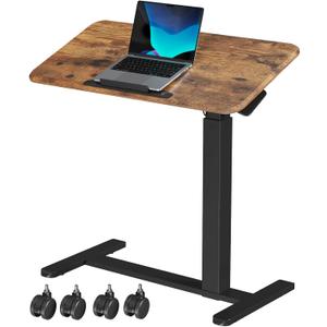 Mobile Standing Desk, Height Adjustable Left/Right Overbed Bedside Table, 90 Tiltable Portable Laptop Desk with Wheels, Foldable Computer Cart for Hospital Home Use, Rustic Brown