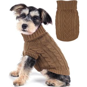 Dog Sweaters for Small Dogs Fall Dog Sweater Puppy Winter Clothes Dachshund Clothes Knitted Turtleneck Pet Sweater Warm and Soft Doggie Clothing Khaki Thanksgiving Doggy Sweater Large