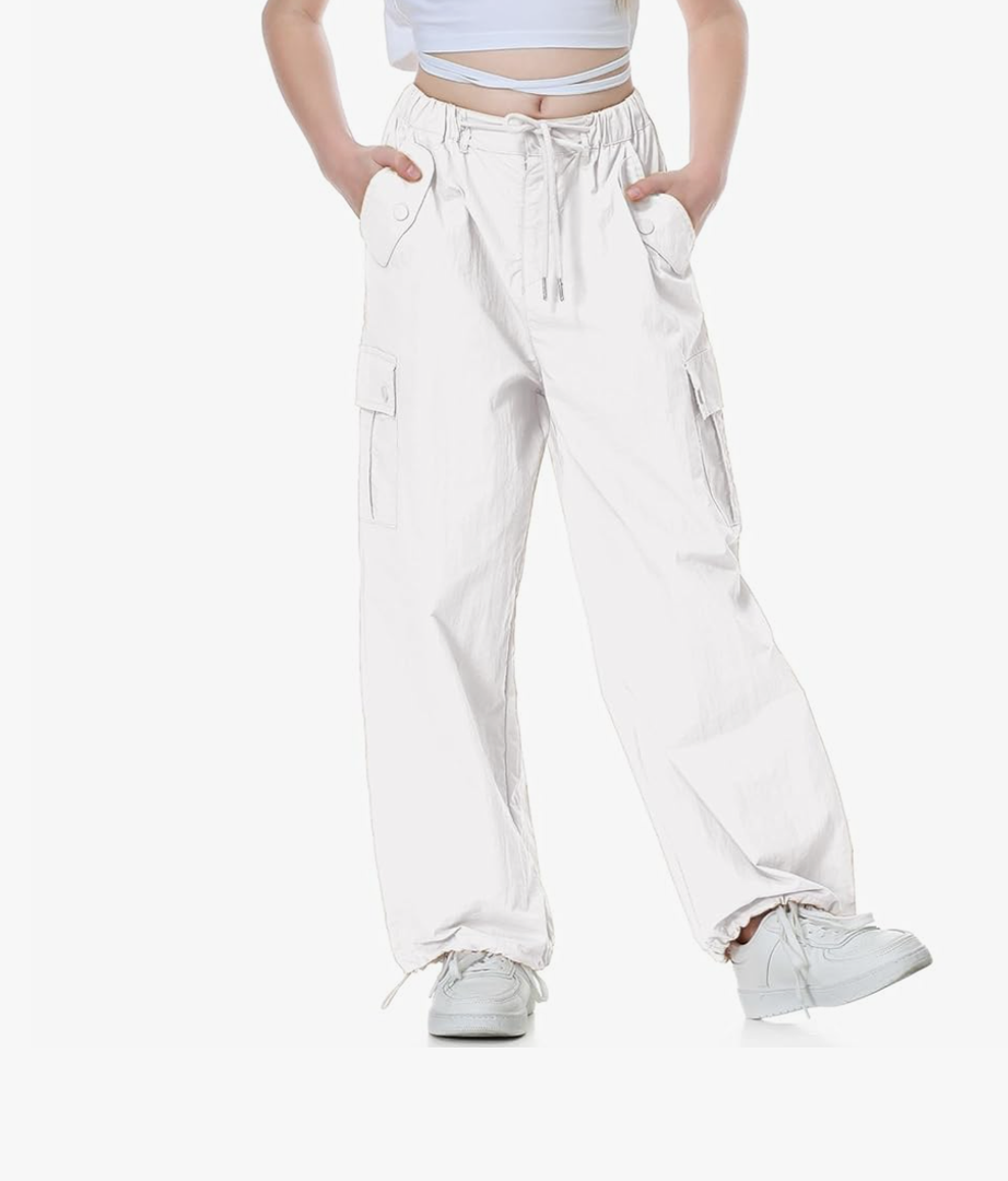 Rolanko Parachute Pants for Girls Y2K Cargo Trousers with Pockets Harajuku, Large
