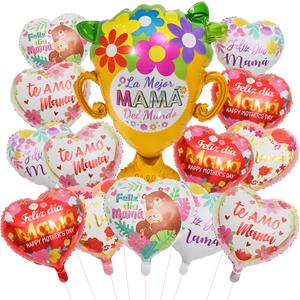 21 PCS Happy Mother's Day Aluminum Foil Heart Balloons 18 inch Feliz Dia Mama Heart Balloons for Mom, Grandma, Birthday Mother's Day Party Decorations Supplies
