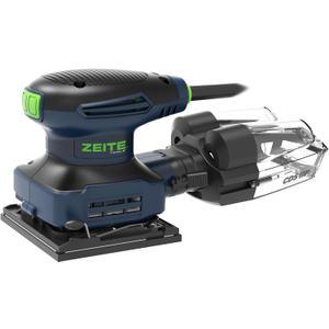 ZEITE 2.4 Amp 1/4 Sheet Sander with 12Pcs Sandpapers, Electric Palm Sander for Woodworking, 10 Ft Cord, 14000 OPM, Vacuum Attachment, Cyclonic Dust Box for Wood Polishing Sanding