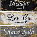 iKNOW FOTO 3 Pieces Black Grey and Gold Wall Art Accept Let Go Have Faith Bedroom Wall Decor Rustic Marble Inspirational Quotes Decor Women Girl Bedroom Bathroom Each Size 4x12 Inches