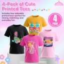 MISS POPULAR Girls 4-Pack Super Soft Short Sleeve T-Shirts Rainbow Butterfly Glitter Print Cute Design| Sizes 7-16
