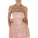 JUMISEE Embroidery Satin Homecoming Dress with Bow Modest Strapless Mini Dresses A Line Short Prom Dress Party Gown Size S