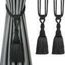 BEL AVENIR 2 Pack Curtain Tiebacks Tassel Drapery Tie-Backs Rope Handmade Holdbacks Home Office Hotel Decorative (Black, 2 Pack)