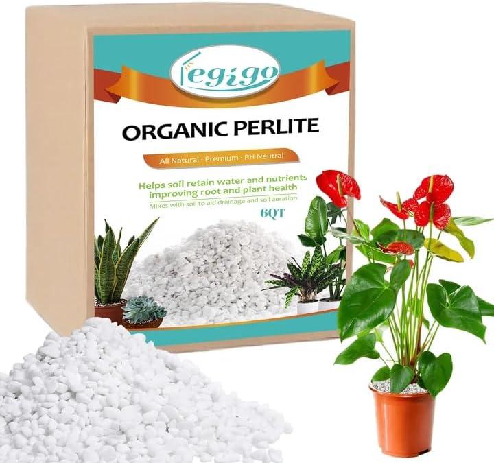 Legigo 6 Quarts Organic Horticultural Perlite for Plants Indoor- Natural Horticultural Soil Additive Conditioner Mix for Improves Drainage, Ventilation and Root Growth