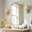 ANDY STAR 24"x36" Gold Mirror, Brushed Brass Scalloped Wall Mirror, Bathroom Wall Mirror with Stainless Steel Metal Framed Ideal for Bedroom, Hallway
