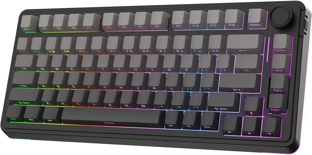 EPOMAKER EA75 75% RGB Gaming Mechanical Keyboard, 2.4GHz/Type-C/BT Creamy Wireless Keyboard with Knob, Shine Through PBT Keycaps, Hot Swappable for Gamers (Black Gradient, Reaper Switch)