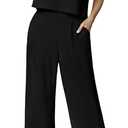 Lepunuo Summer 2 Piece Outfits for Women Cozy Cap Sleeve Crop Top Wide Leg Pants Set Matching Vacation Travel Beach Lounge Set , Large