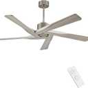 WINGBO 54" ABS DC Ceiling Fan No Light, 5 Blade Wood Grain ABS Ceiling Fan with Remote, 6-Speed Reversible DC Motor, Ceiling Fans without Light for Kitchen Bedroom Living Room, Antique Nickel and Grey