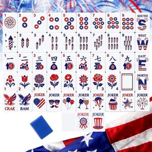 Arrowbash 166 Pcs American Mahjong Tiles Set 1.2 Inch Mah Jong Game Pieces with USA Theme Engraved Patterns Melamine Hand-Carved Tiles for Adults, Collectors & Tabletop Games