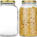 kitchentoolz 2 Pack - 1 Gallon Glass Mason Jar Wide Mouth with Airtight Metal Lid - Safe for Fermenting Kombucha Kefir - Pickling, Storing and Canning- BPA-Free Dishwasher Safe- Made in USA
