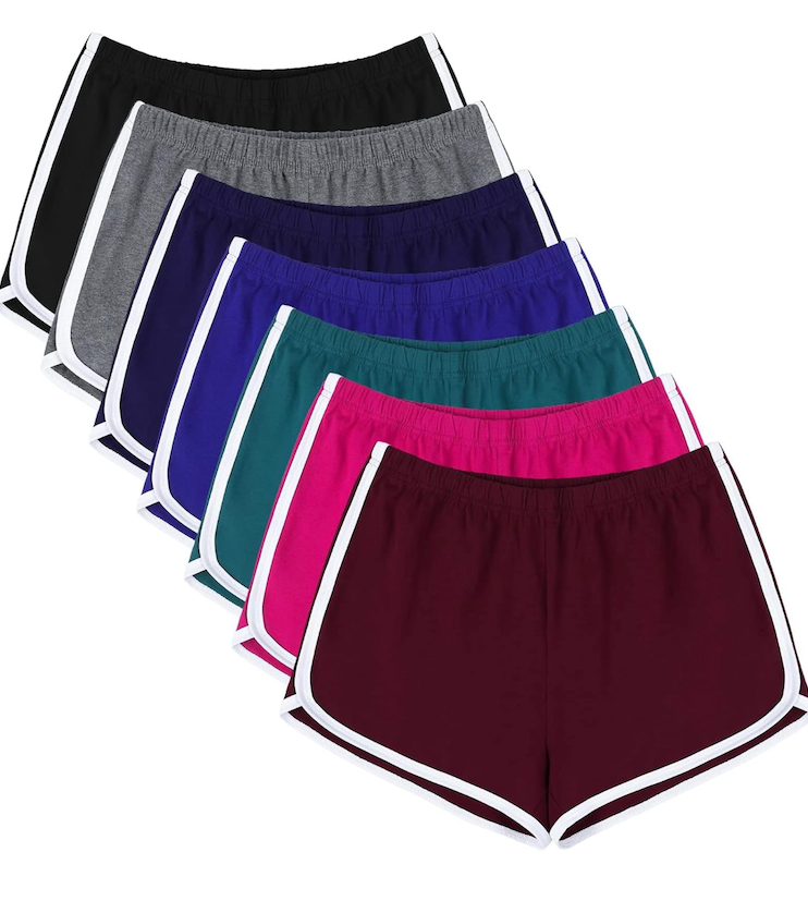 URATOT 7 Pack Womens Cotton Shorts, Dolphin Booty Athletic Gym Sports Shorts for Yoga Lounge Running (S)