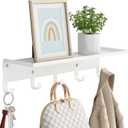 Shelf with Hooks, 17 Inch Coat Rack Wall Mount with 5 Hooks with Shelf, Metal Entryway Coat Hangers Storage Clothes, Bags, Purse, Keys for Living Room, Bedroom, White