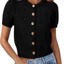 PRETTYGARDEN Womens Casual Summer Short Sleeve Cardigans 2026 Button Down Knitted Sweater Basic Crew Neck Crop Tops (Small, Black)