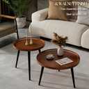 2-Piece Mid Century Walnut Coffee Table Round for Living Room,Easy Assembly Modern Nesting Coffee Tables Set,Small Circle Coffee Side Tables for Sofa Bedside Office Balcony