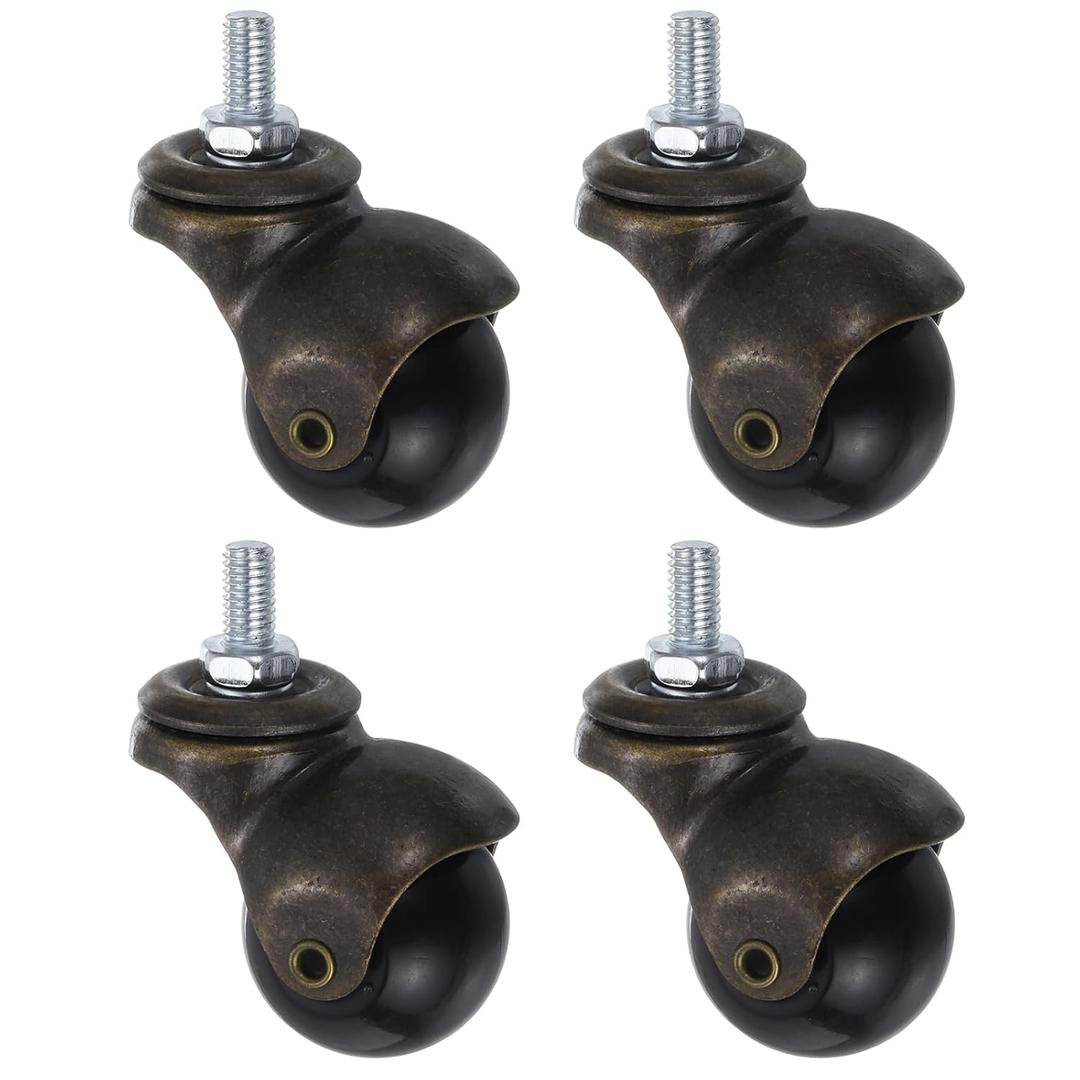 uxcell 1.5 Inch Ball Caster Wheels, 4pcs Threaded Stem Caster 360 Degree Rotatable Caster Wheels for Furniture, Bronze Tone
