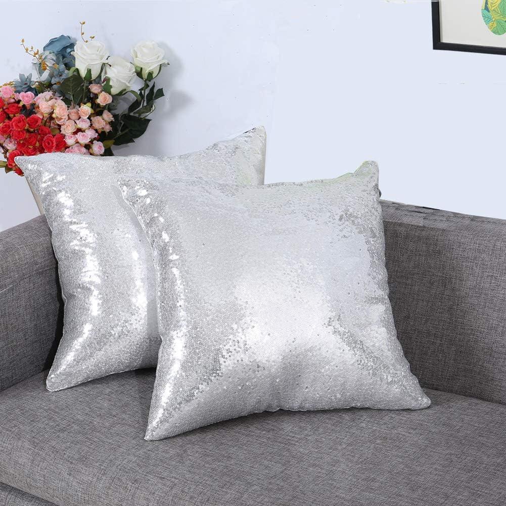 Eternal Beauty Set of 2 Sequin Pillow Cover Decorative Silver Pillow Covers for Couch Throw Pillows 20 X 20 Inches