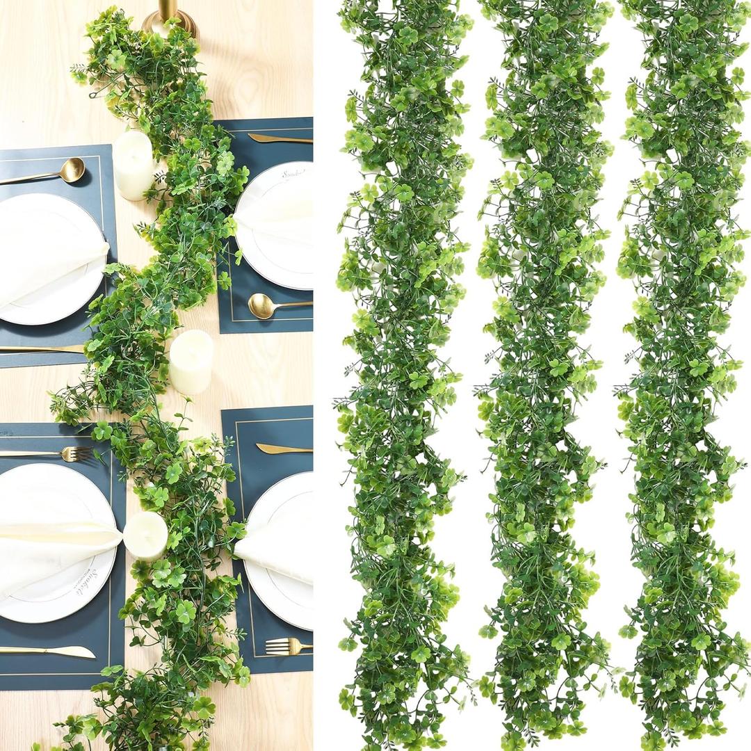 Hotop 4 Pcs 6 ft St. Patrick's Day Artificial Garland Faux Four Leaf Clover Greenery Garland for Wedding, Artificial Wreath Arch Hanging Farmhouse Mantle Table Centerpiece Home Party Decoration