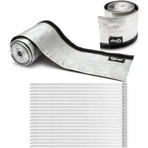 Heat Shroud Sleeve Aluminized 2 Pcs for Ultimate Heat Protection Hose Wire Shield 1-1/4''I.D. x 10FT, with 20 Pcs 7.8Inch Stainless Steel Cable Metal Zip Ties