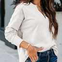 SHEWIN Womens Casual V Neck Sweatshirt Long Sleeve Lightweight Drop Shoulder Solid Pullover Tops (White, XXL)