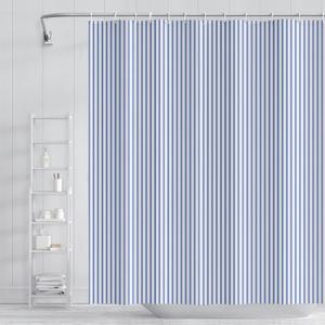 Abstract Stripes Fabric Bathroom Shower Curtain Sky Blue Lines Modern Minimalist Shower Curtain with Hooks Polyester Waterproof Artistic Decor, 72x72 Inch