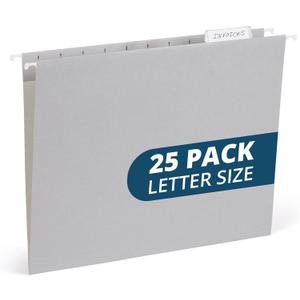 25 Blue Summit Supplies Grey Hanging File Folders Letter Size - Durable 11pt Paper, Hanging File Folders Gray, Plastic Tabs and Inserts Included, Perfect for Office Organization