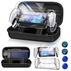 Auarte 12 in 1 Accessories Set for Playstation Portal Remote Player, Hard Carrying Case for PS Portal with Clear Skin Case for PS5 Portal, 2 Screen Protector with 4 Thumb Grip, Carbon Black (Carbon Black)