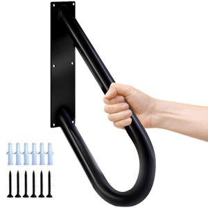 Handrails for Outdoor Steps, 20" Wall Mount Hand Railings for Stairs Outdoor, Non-Slip Porch Railing U Shape Stair Handrails for 1-3 Steps Outdoor Garage (20 Inch Black)