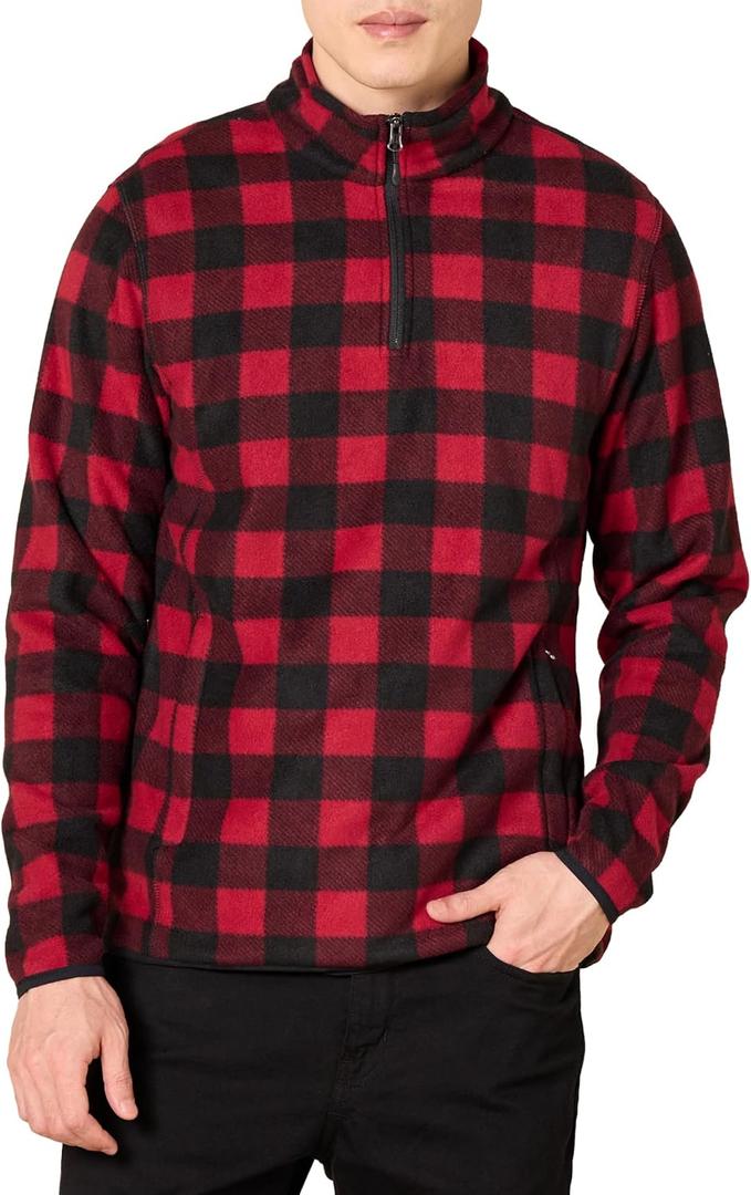Amazon Essentials Men's Quarter-Zip Fleece Pullover Jacket, Insulated for Cold Weather (XX-Large, Black Red Buffalo Check)