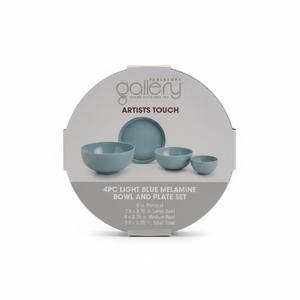 ARTISTS TOUCH Pack Of 4 Light Blue Melamine Bowl and Plate Set