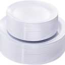 KIRE 60PCS White Disposable Plates - Heavy Duty White Plastic Plates for Party/Wedding - Include 30Pieces 10.25inch Dinner Plates and 30Pieces 7.5inch Dessert/Salad Plates