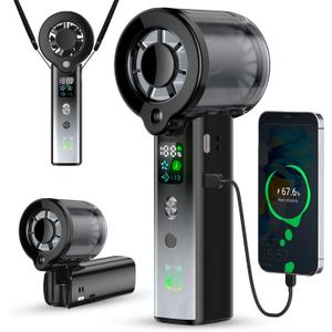 Doge&Vollar 4-in-1 Misting Handheld Fan, High Speed Portable Fan, Black, 16000 RPM 1-100 Stepless Speed, 30H Max Runtime Personal Fan, Dual Type-C Flashlight, Wrist Strap Charging Cable