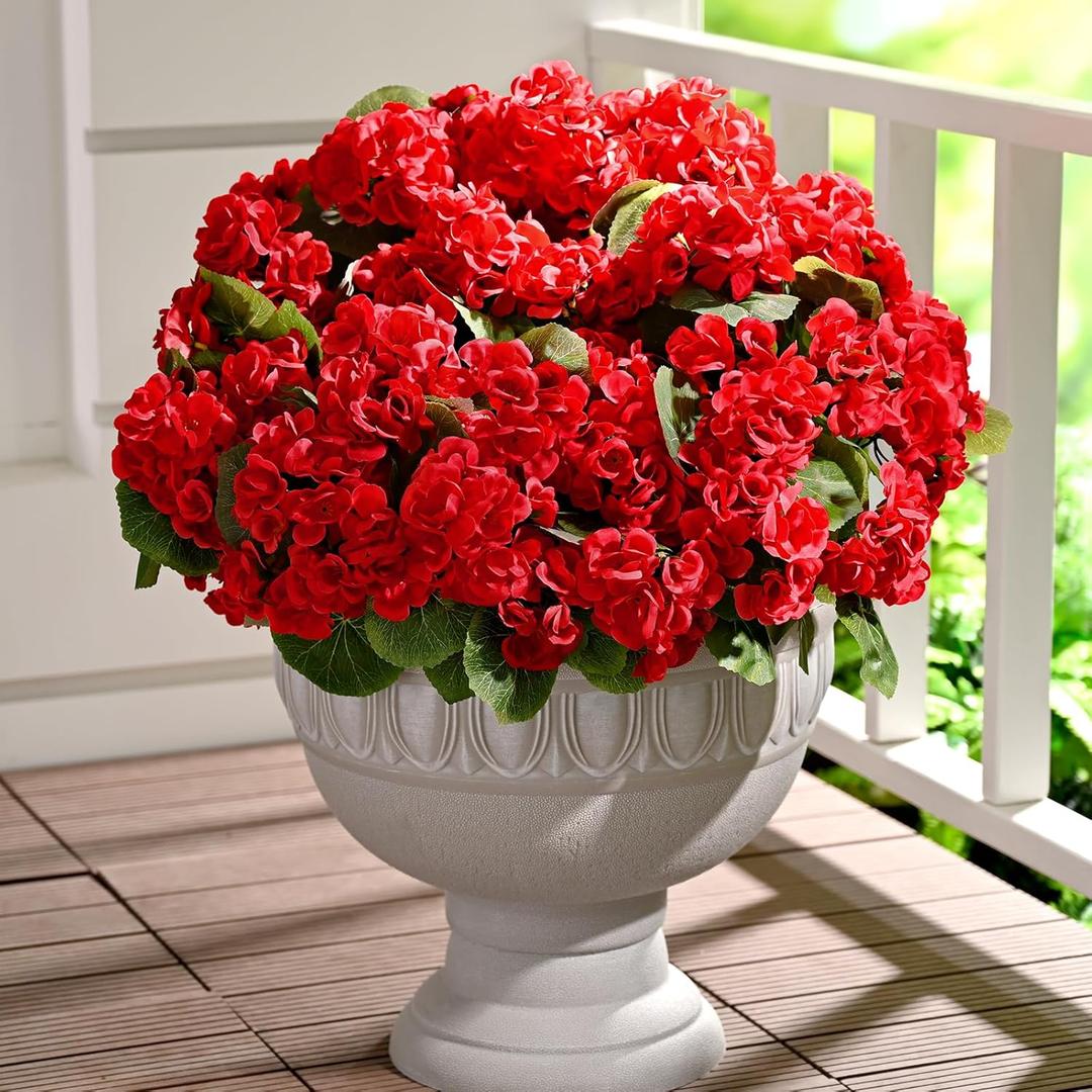 Waipfaru 12Pcs Artificial Fake Flowers for Outdoors, UV Resistant Outdoor Faux Plants, Silk Geraniums Red Flower for Garden Porch Planter Patio Balcony Yard Indoor Home Decoration (12, Red)
